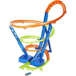 Hot Wheels Action Track Set and 1:64 Scale Toy Car, Spiral Race Track with Motorized Booster