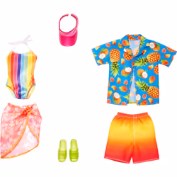 Barbie & Ken Fashions 2-Pack Clothing & Accessories Set 1 Swimsuit Sarong & Visor for Barbie Doll & 1 Tropical Shirt Swims ...