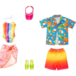 Barbie & Ken Fashions 2-Pack Clothing & Accessories Set  1 Swimsuit  Sarong & Visor for Barbie Doll & 1 Tropical Shirt  Swimsuit & Shoes for