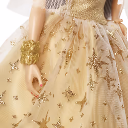 Barbie Signature Doll  2023 Holiday Collectible with Golden Gown & Black Hair  Doll Stand & Displayable Packaging