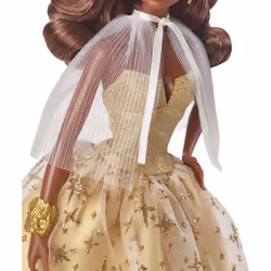 Barbie Signature Doll  2023 Holiday Collectible with Golden Gown & Dark Brown Hair  Doll Stand & Displayable Packaging