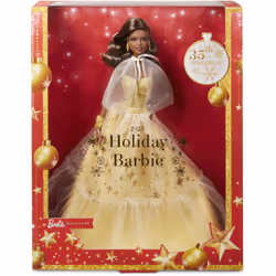 Barbie Signature 2023 Holiday Doll, Fashion doll, Female, 6 yr(s), Boy/Girl, 330.2 mm, Brown, Gold