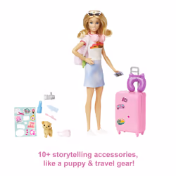 Barbie Dreamhouse Adventures Doll and Accessories, 'Malibu' Travel Set with Puppy and 10+ Pieces Including Working Suitcase - Additional view 4