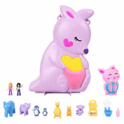 Polly Pocket Mama and Joey Kangaroo Purse Compact Playset with 2 Micro Dolls and Accessories