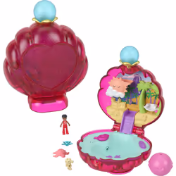 Polly Pocket Dolls & Accessories Sparkle Beach Shell Compact with Micro Doll & Ocean Pet Travel Toy with Water Play