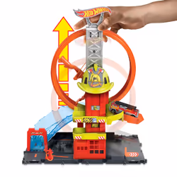 Hot Wheels City Super Loop Fire Station Playset, Track Set with 1 Toy Car