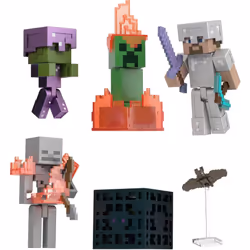 Mattel Minecraft Toys Story Pack with 4 Action Figures and Accessories Cave Conflict with Steve and Skeleton Collectible T ...