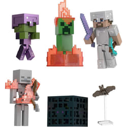Mattel Minecraft Toys  Story Pack with 4 Action Figures and Accessories  Cave Conflict with Steve and Skeleton  Collectible Toy for Kids