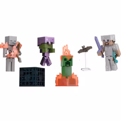 Mattel Minecraft Toys  Story Pack with 4 Action Figures and Accessories  Cave Conflict with Steve and Skeleton  Collectible Toy for Kids