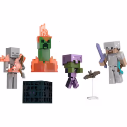 Mattel Minecraft Toys  Story Pack with 4 Action Figures and Accessories  Cave Conflict with Steve and Skeleton  Collectible Toy for Kids