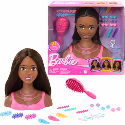 Barbie Doll Styling Head Brown Hair with 20 Colorful Accessories Dol
