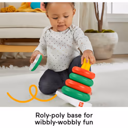 Fisher-Price Baby Toy Holiday Rock-a-Stack  Red & Green Ring Stacking Activity for Developmental Play Infants Ages 6+ Months