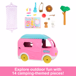 Barbie Chelsea 2-in-1 Camper Playset with Small Doll, 2 Pets & 15 Accessories