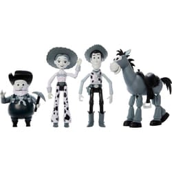 Mattel Disney and Pixar Toy Story Set of 4 Action Figures with Mon0chromatic Woody  Jessie  Bullseye & Stinky Pete  Woody's Roundup  7-in Scale
