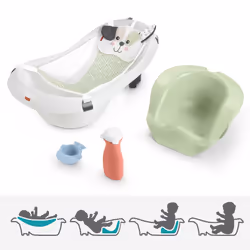 Fisher-Price Baby to Toddler Bath 4-in-1 Sling n Seat Tub with Removable Infant Support and 2 Toys  Puppy Perfection