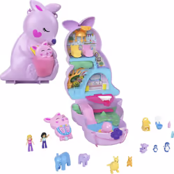 Polly Pocket 2-in-1 Travel Toy Playset Animal Toy with 2 Dolls & Accessories Mama & Joey Kangaroo Purse Large Compact