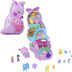 Polly Pocket 2-in-1 Travel Toy Playset  Animal Toy with 2 Dolls & Accessories  Mama & Joey Kangaroo Purse Large Compact
