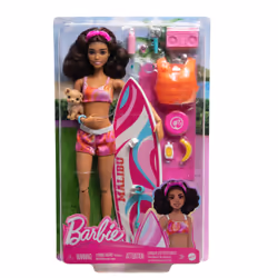 Barbie Doll with Surfboard and Puppy, Poseable Brunette Beach Doll - Additional view 6