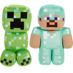 Mattel Minecraft Plush Figure 2-Pack  Steve in Diamond Armor & Charged Creeper Set  Soft Character Dolls in 8-inch Scale