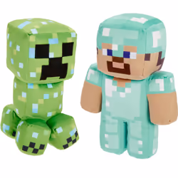 Mattel Minecraft Plush Figure 2-Pack  Steve in Diamond Armor & Charged Creeper Set  Soft Character Dolls in 8-inch Scale