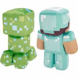Mattel Minecraft Plush Figure 2-Pack  Steve in Diamond Armor & Charged Creeper Set  Soft Character Dolls in 8-inch Scale