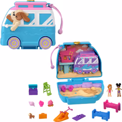 Polly Pocket Dolls & Playset Seaside Puppy Ride Compact with 11 Accessories Travel Toy with Fidget Exterior