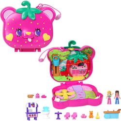 Polly Pocket Dolls & Playset  Straw-Beary Patch Compact with 2 Micro Dolls & 12 Accessories  Travel Toy with Fidget Exterior