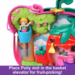 Polly Pocket Dolls & Playset  Straw-Beary Patch Compact with 2 Micro Dolls & 12 Accessories  Travel Toy with Fidget Exterior