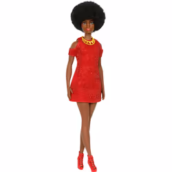 Barbie Fashionistas Doll #221 with Natural Black Hair, Red Dress & Accessories, 65th Anniversary, Fashion doll, Female, 3 yr( ...