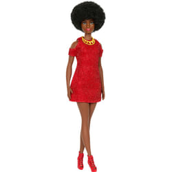 Barbie Fashionistas Doll #221 with Natural Black Hair, Red Dress & Accessories, 65th Anniversary
