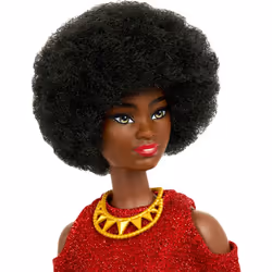 Barbie Fashionistas Doll #221 with Natural Black Hair, Red Dress & Accessories, 65th Anniversary