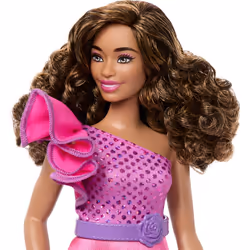 Barbie Fashionistas 65th Anniversary Doll, Brown Hair, Pink Sparkly Dress