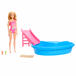 Barbie Doll and Pool Playset, Blonde with Pool, Slide, Towel and Drink Accessories, Fashion doll, Female, 3 yr(s), Boy/Girl,  ...