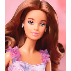 Barbie Signature Birthday Wishes Doll  Collectible in Satiny Lilac Dress with Wavy Brown Hair and Giftable Packaging