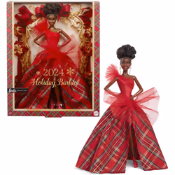 Barbie Signature Doll  2024 Holiday Fashion Doll with Brown Hair Wearing Plaid Gown  Seasonal Collector Gift in Displayable P ...