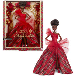 Barbie Signature Doll  2024 Holiday Fashion Doll with Brown Hair Wearing Plaid Gown  Seasonal Collector Gift in Displayable Packaging