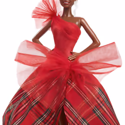 Barbie Signature Doll  2024 Holiday Fashion Doll with Brown Hair Wearing Plaid Gown  Seasonal Collector Gift in Displayable Packaging
