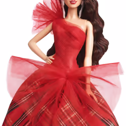 Barbie 2024 Holiday Barbie Dolls  Seasonal Collector Toy  Barbie Signature  Plaid Gown with Red Bow  Displayable Packaging  Dark Brown Hair
