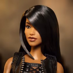 Barbie Signature Aaliyah 11.5"""" Collectible Doll in Black Faux Leather Outfit