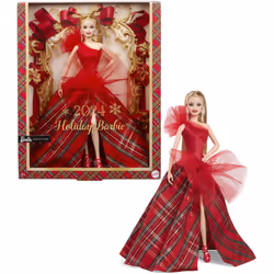 Barbie Signature Doll 2024 Holiday Blonde Fashion Doll Wearing Gown with Plaid Skirt Seasonal Collector Gift in Displayable ...