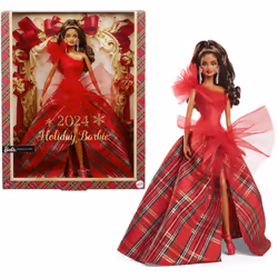 Barbie 2024 Holiday Barbie Dolls Seasonal Collector Toy Barbie Signature Plaid Gown with Red Bow Displayable Packaging L ...