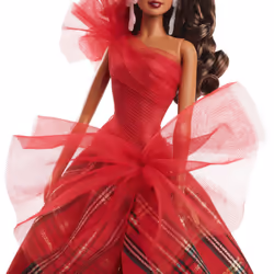 Barbie 2024 Holiday Barbie Dolls  Seasonal Collector Toy  Barbie Signature  Plaid Gown with Red Bow  Displayable Packaging  Light Brown Hair
