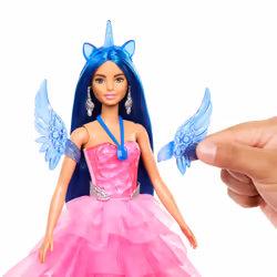 Barbie A Touch of Magic Unicorn Toy, 65th Anniversary Commemorative Doll with Blue Hair, Pink Gown and Accessories, Fashion d ...
