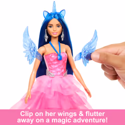 Barbie A Touch of Magic Unicorn Toy, 65th Anniversary Commemorative Doll with Blue Hair, Pink Gown and Accessories - Additional view 4