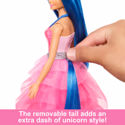 Barbie A Touch of Magic Unicorn Toy, 65th Anniversary Commemorative Doll with Blue Hair, Pink Gown and Accessories - Additional view 5