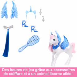 Barbie A Touch of Magic Unicorn Toy, 65th Anniversary Commemorative Doll with Blue Hair, Pink Gown and Accessories - Additional view 6
