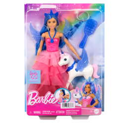 Barbie A Touch of Magic Unicorn Toy, 65th Anniversary Commemorative Doll with Blue Hair, Pink Gown and Accessories - Additional view 7