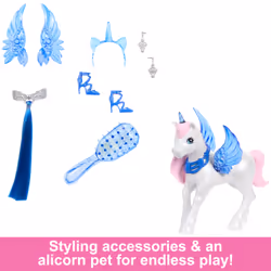 Barbie A Touch of Magic Unicorn Toy, 65th Anniversary Commemorative Doll with Blue Hair, Pink Gown and Accessories - Additional view 8