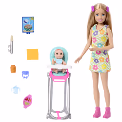 Barbie Skipper Babysitters Inc. Skipper Babysitters Inc & Playset, Includes Doll, Baby, and Mealtime Accessories, 10 Piece Set