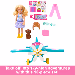 Barbie Chelsea Can Be… Plane Doll & Playset, 2-Seater Aircraft with Spinning Propellor & 7 Accessories